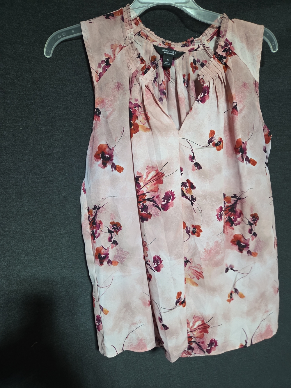 Simply Vera Wang Pink Floral Sleeveless Pleated Neck Camisole Small